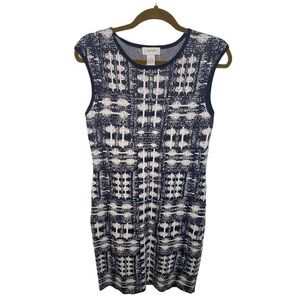 Carmen Marc Valvo Navy and White Abstract Sleeveless Dress